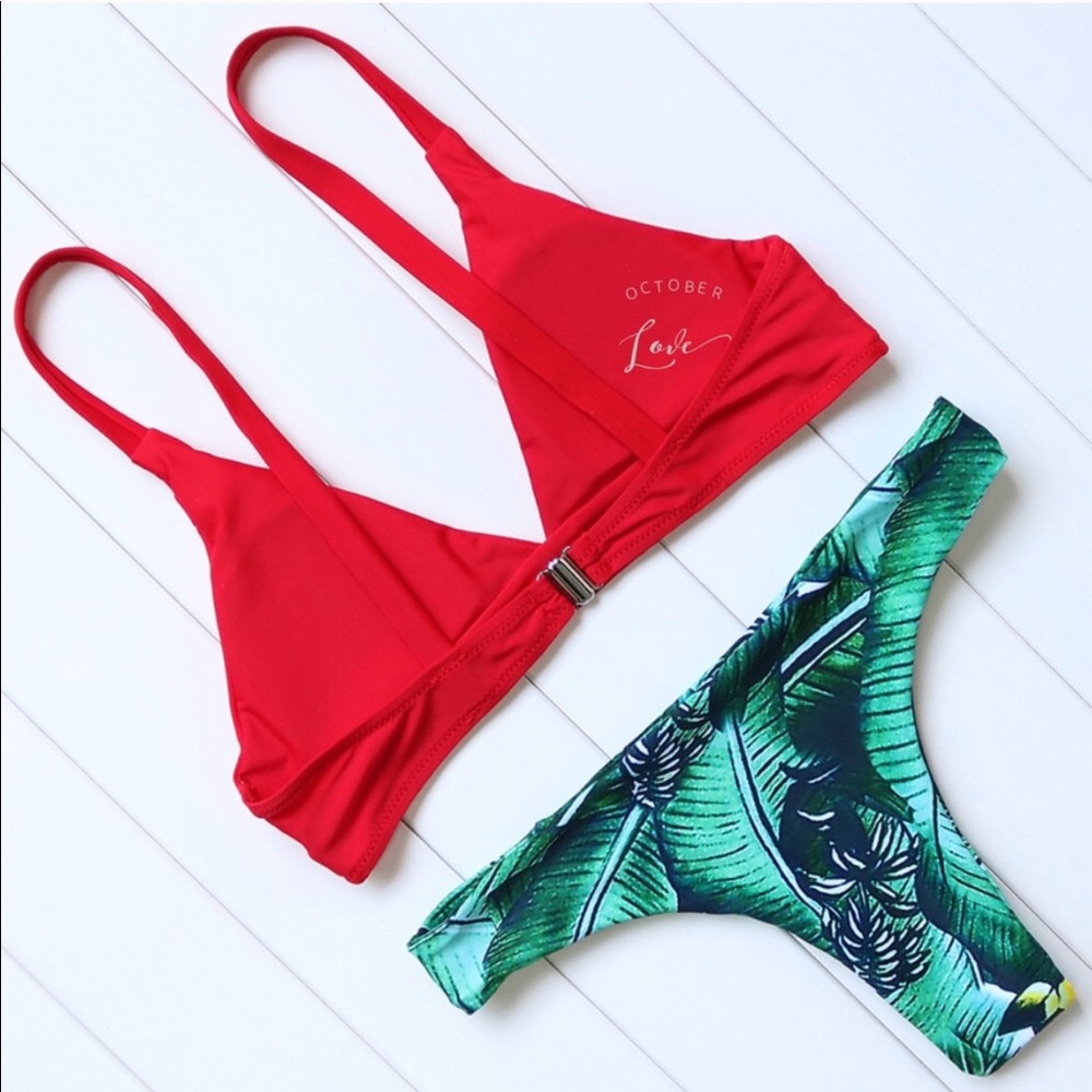 ❗️SALE❗️Red and Leafy Green Bikini - Picture 2 of 2